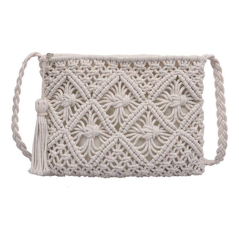 Woven Female Hollow Tassel Straw Handbag