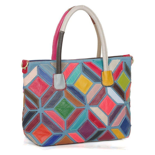 Load image into Gallery viewer, European American Style Colorful Leather Stitching Handbag - A Luxurious Statement Piece
