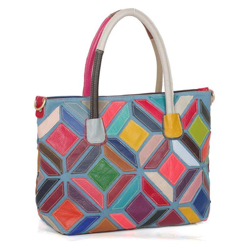 European American Style Colorful Leather Stitching Handbag - A Luxurious Statement Piece