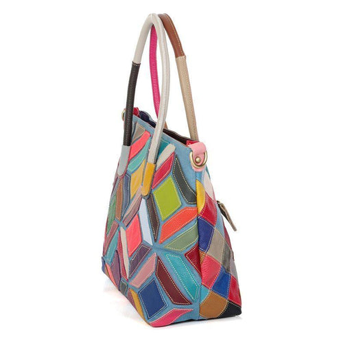 Load image into Gallery viewer, European American Style Colorful Leather Stitching Handbag - A Luxurious Statement Piece
