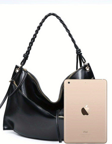 Luxurious Large Shoulder Bag with Unique Handmade Woven Handle