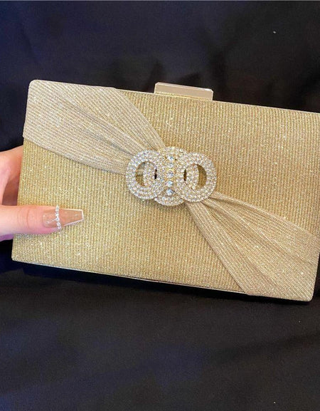 Diamond button-filled square clutch bag Diagonal wedding birthday