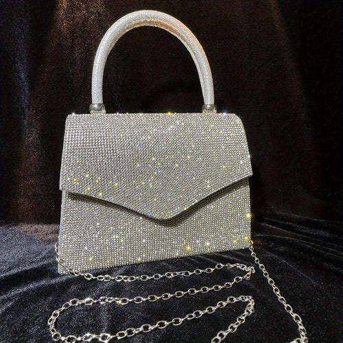 Load image into Gallery viewer, Designer Evening Bag Clutch Purses for Women - Rhinestone Silver Dinner Handbag
