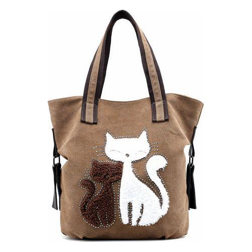 Cat Pattern Embroidered One-Shoulder Canvas Handbag For Lady