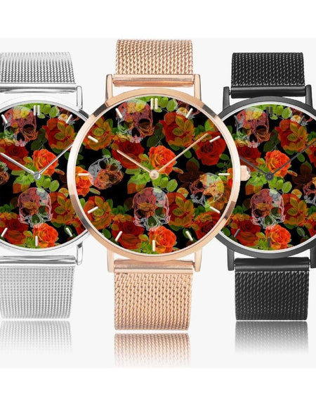 Jacki Easlick Floral Skulls Ultra-thin Stainless Steel Quartz Watch