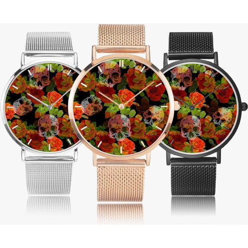 Load image into Gallery viewer, Jacki Easlick Floral Skulls Ultra-thin Stainless Steel Quartz Watch
