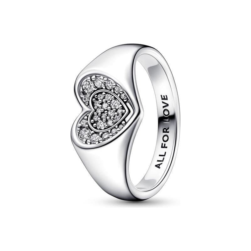 PANDORA JEWELS Mod. RADIANT HEART PAVE SIGNET - RING - Size 52-0