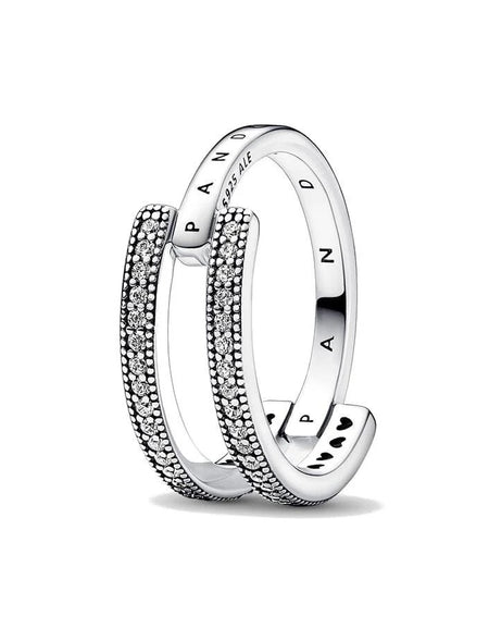 PANDORA JEWELS Mod. SIGNATURE LOGO & PAVE DOUBLE BAND - RING - Size 52 ***SPECIAL PRICE***-0