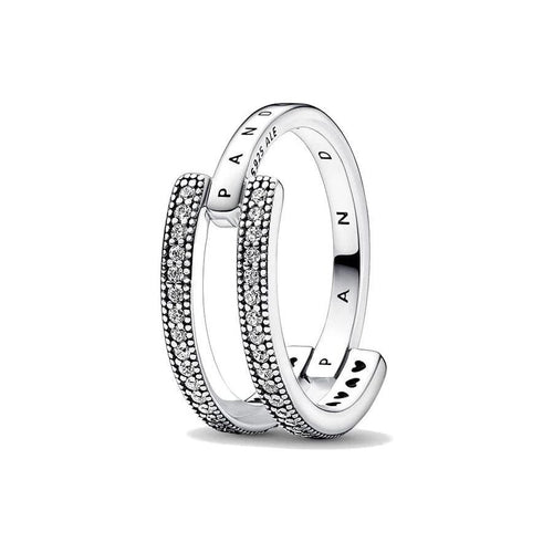 Load image into Gallery viewer, PANDORA JEWELS Mod. SIGNATURE LOGO &amp; PAVE DOUBLE BAND - RING - Size 54-0
