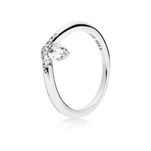 Load image into Gallery viewer, PANDORA JEWELS Mod. WISHBONE SILVER - RING WITH CLEAR CUBIC ZIRCONIA - Size 50-0
