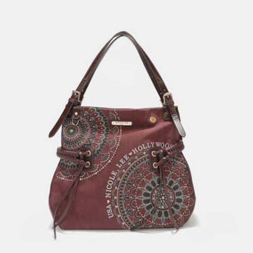 Nicole Lee USA Side Braided Tassel Inlaid Rhinestone Embroidery Hobo