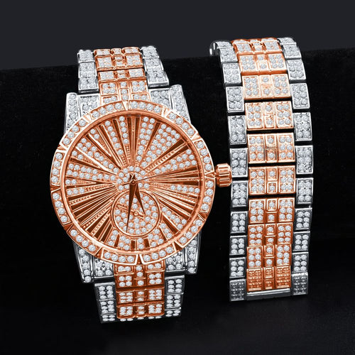 Load image into Gallery viewer, LUXE ROMAN INDEXED ICED OUT WATCH &amp; BRACELET SET I 5307118
