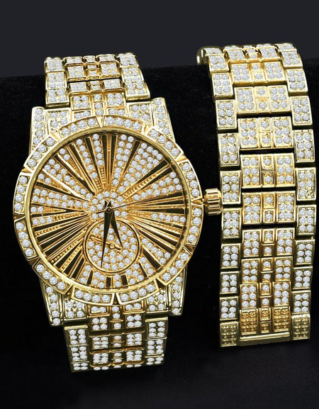LUXE Roman Indexed Iced Out Watch & Bracelet Set