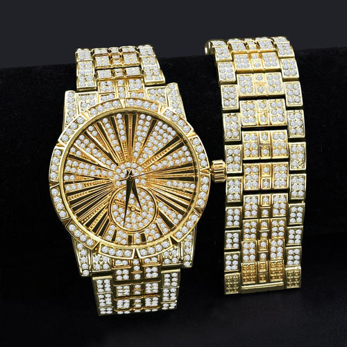 Load image into Gallery viewer, LUXE ROMAN INDEXED ICED OUT WATCH &amp; BRACELET SET I 530712
