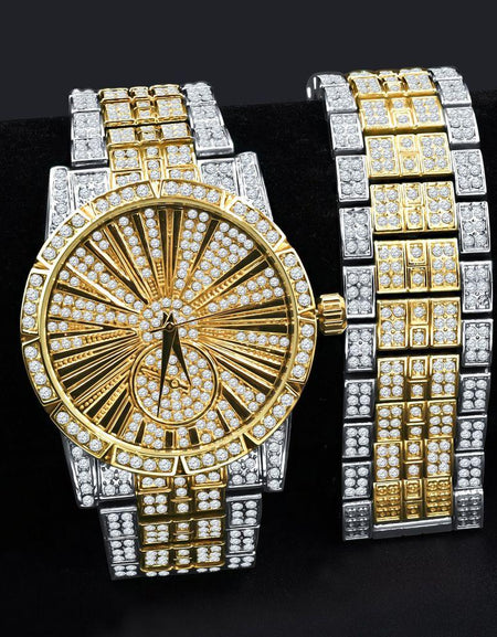 LUXE Roman Indexed Iced Out Watch & Bracelet Set