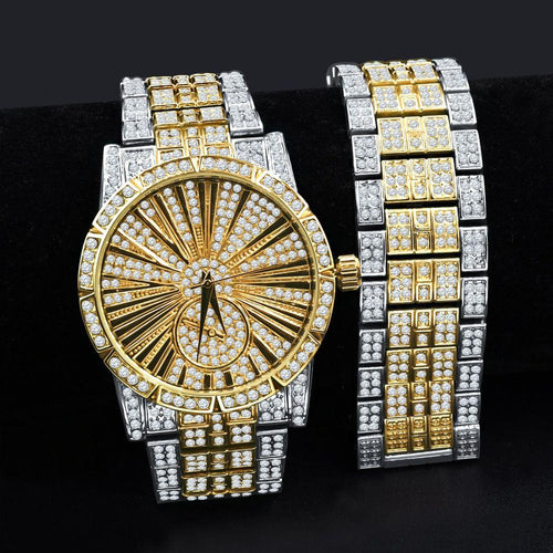 Load image into Gallery viewer, LUXE Roman Indexed Iced Out Watch &amp; Bracelet Set
