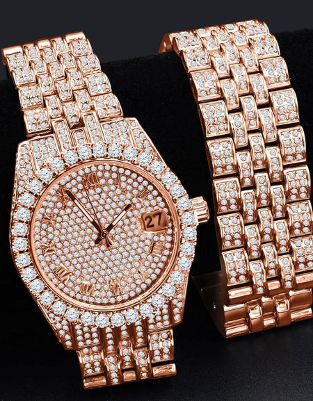 PURPUREUS 5-Link Iced Out Watch & Bracelet Set
