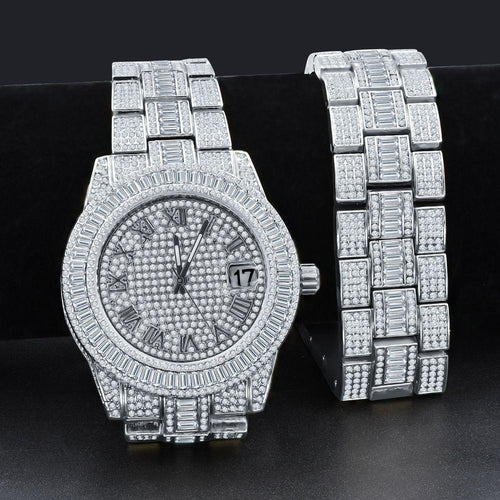 Load image into Gallery viewer, OYSTER BAGUETTE BEZEL ICED OUT WATCH &amp; BRACELET SET | 530751
