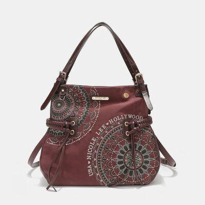 Nicole Lee USA Side Braided Tassel Inlaid Rhinestone Embroidery Hobo