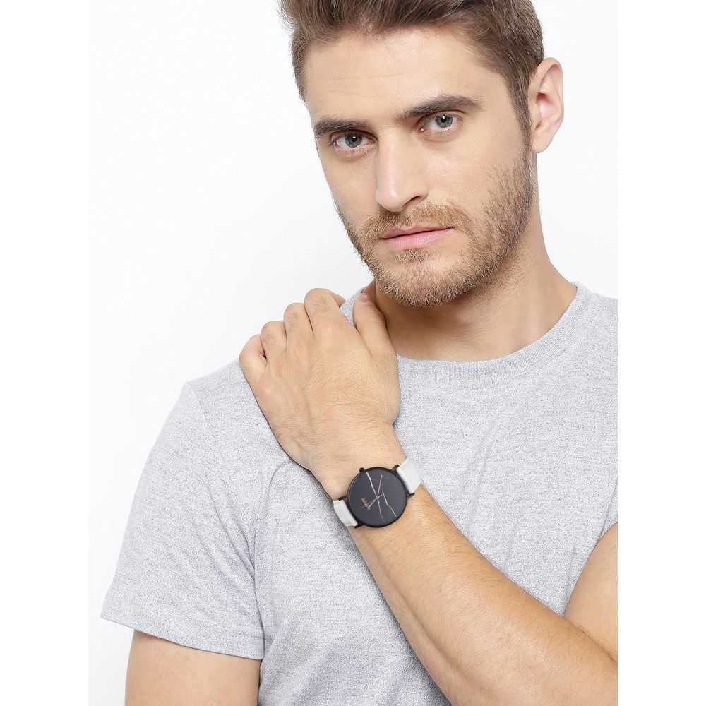 Black Marble Watch With White Pineapple Leather Strap I 40 MM