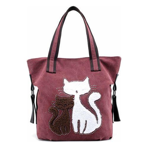 Cat Pattern Embroidered One-Shoulder Canvas Handbag For Lady