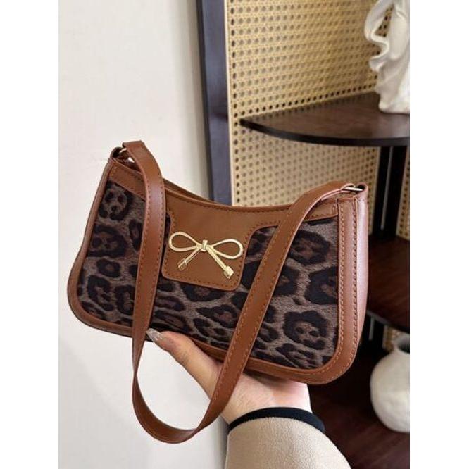 Bow Leopard PU Leather Handbag - A Statement of Elegance and Style