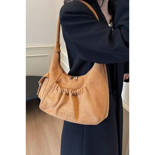 Load image into Gallery viewer, Stunning Ruched Suede Handbag with Zipper
