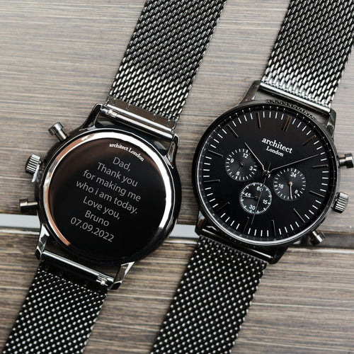 Load image into Gallery viewer, Men&#39;s Architect Motivator In Black With Black Mesh Strap - Modern Font
