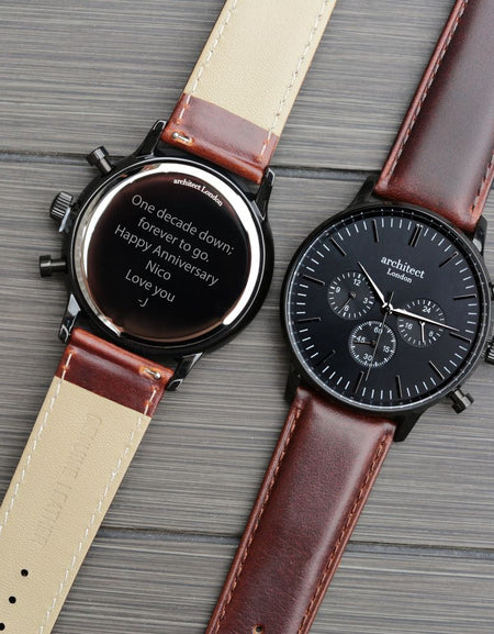 Men's Architect Motivator In Black With Walnut Strap - Modern Font