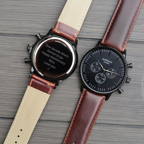 Load image into Gallery viewer, Men&#39;s Architect Motivator In Black With Walnut Strap - Modern Font
