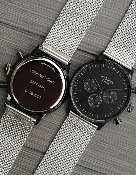 Men's Architect Motivator In Black With Silver Mesh Strap - Modern