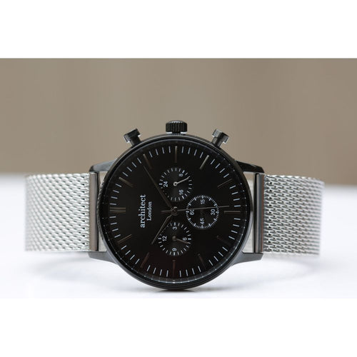 Load image into Gallery viewer, Men&#39;s Architect Motivator In Black With Silver Mesh Strap - Modern
