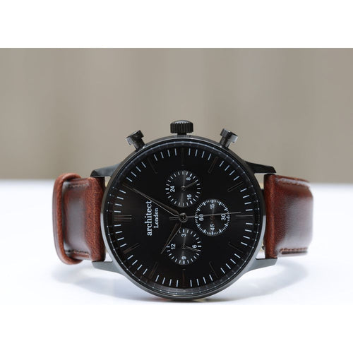 Load image into Gallery viewer, Men&#39;s Architect Motivator In Black With Walnut Strap - Modern Font
