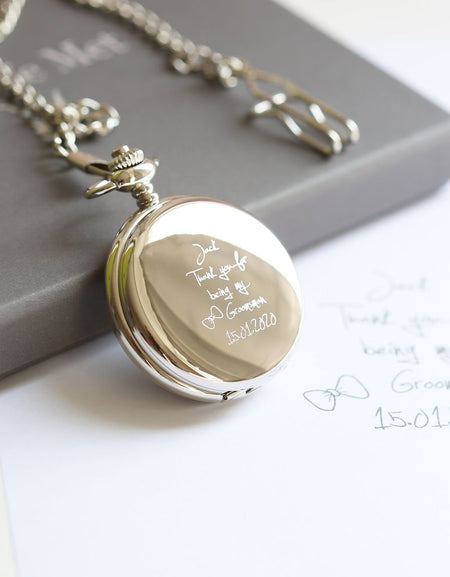 Handwriting Engraved Roman Skeleton Pocket Watch