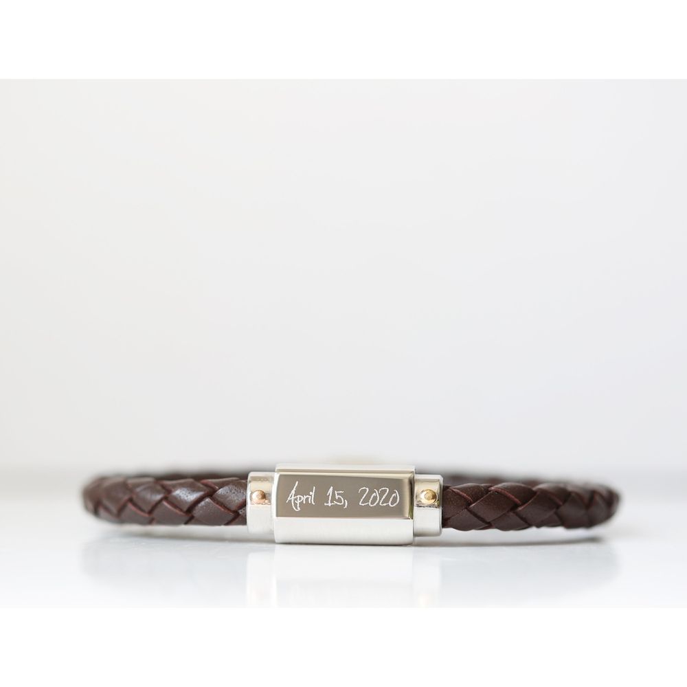 Handwriting Engraved Twisted Leather Bracelet