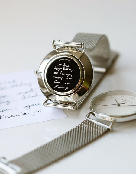 Handwriting Engraving - Men's Architect Zephyr + Steel Silver Mesh