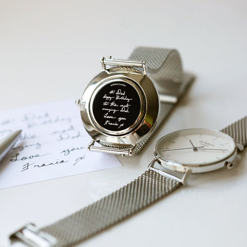 Load image into Gallery viewer, Handwriting Engraving - Men&#39;s Architect Zephyr + Steel Silver Mesh
