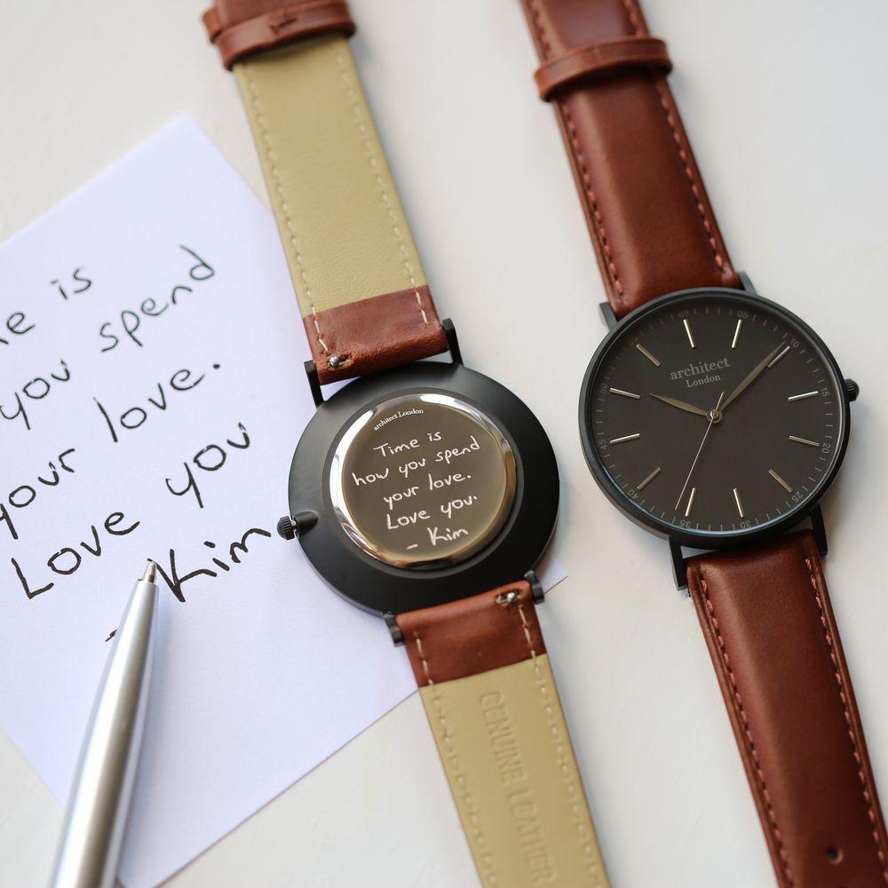 Handwriting Engraving - Men's Minimalist Watch + Walnut Strap