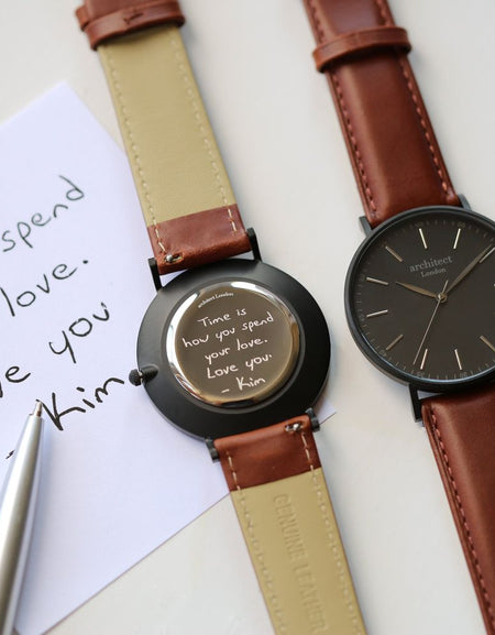 Handwriting Engraving - Men's Minimalist Watch + Walnut Strap