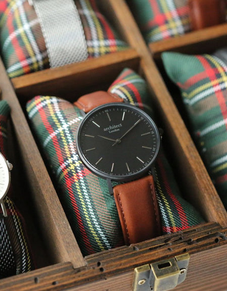 Modern Font Engraving - Men's Minimalist Watch + Walnut Strap