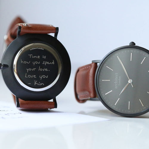 Load image into Gallery viewer, Handwriting Engraving - Men&#39;s Minimalist Watch + Walnut Strap
