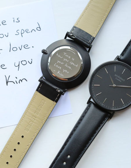 Handwriting Engraving - Men's Minimalist Watch + Jet Black Strap