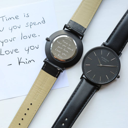 Load image into Gallery viewer, Handwriting Engraving - Men&#39;s Minimalist Watch + Jet Black Strap
