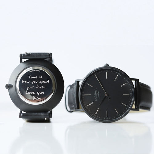 Load image into Gallery viewer, Handwriting Engraving - Men&#39;s Minimalist Watch + Jet Black Strap
