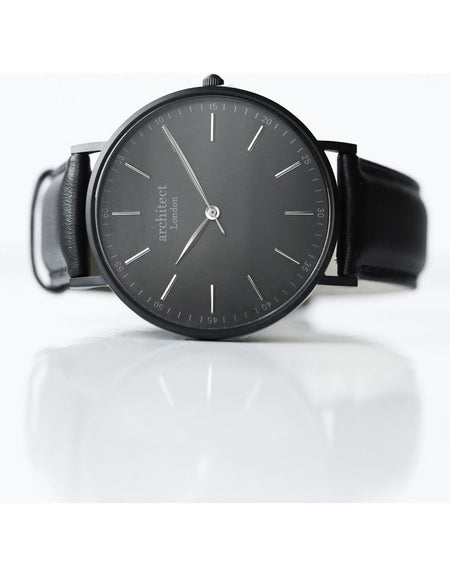 Modern Font Engraving - Men's Minimalist Watch + Jet Black Strap
