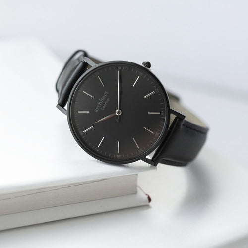 Load image into Gallery viewer, Modern Font Engraving - Men's Minimalist Watch + Jet Black Strap
