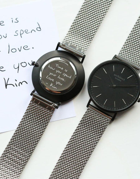 Handwriting Engraving - Men's Minimalist Watch + Steel Silver Mesh