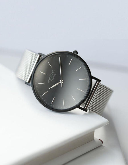 Handwriting Engraving - Men's Minimalist Watch + Steel Silver Mesh