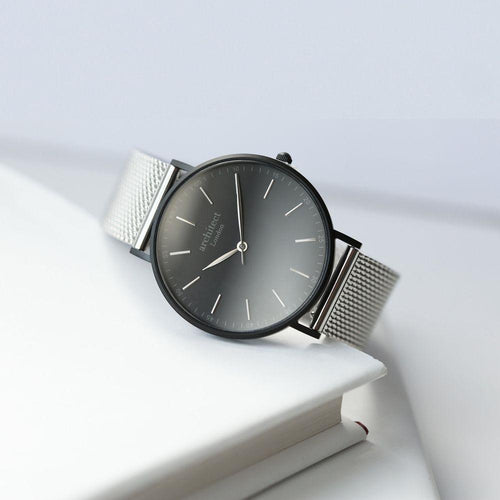 Load image into Gallery viewer, Handwriting Engraving - Men&#39;s Minimalist Watch + Steel Silver Mesh
