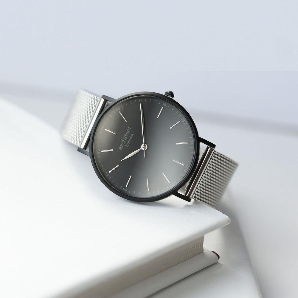 Handwriting Engraving - Men's Minimalist Watch + Steel Silver Mesh